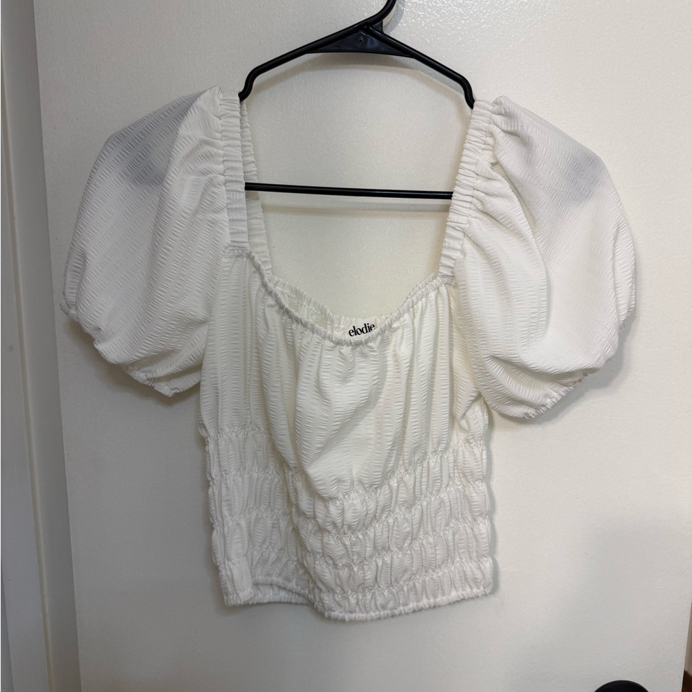 Elodie Cream Puff Sleeve Smocked Crop Top